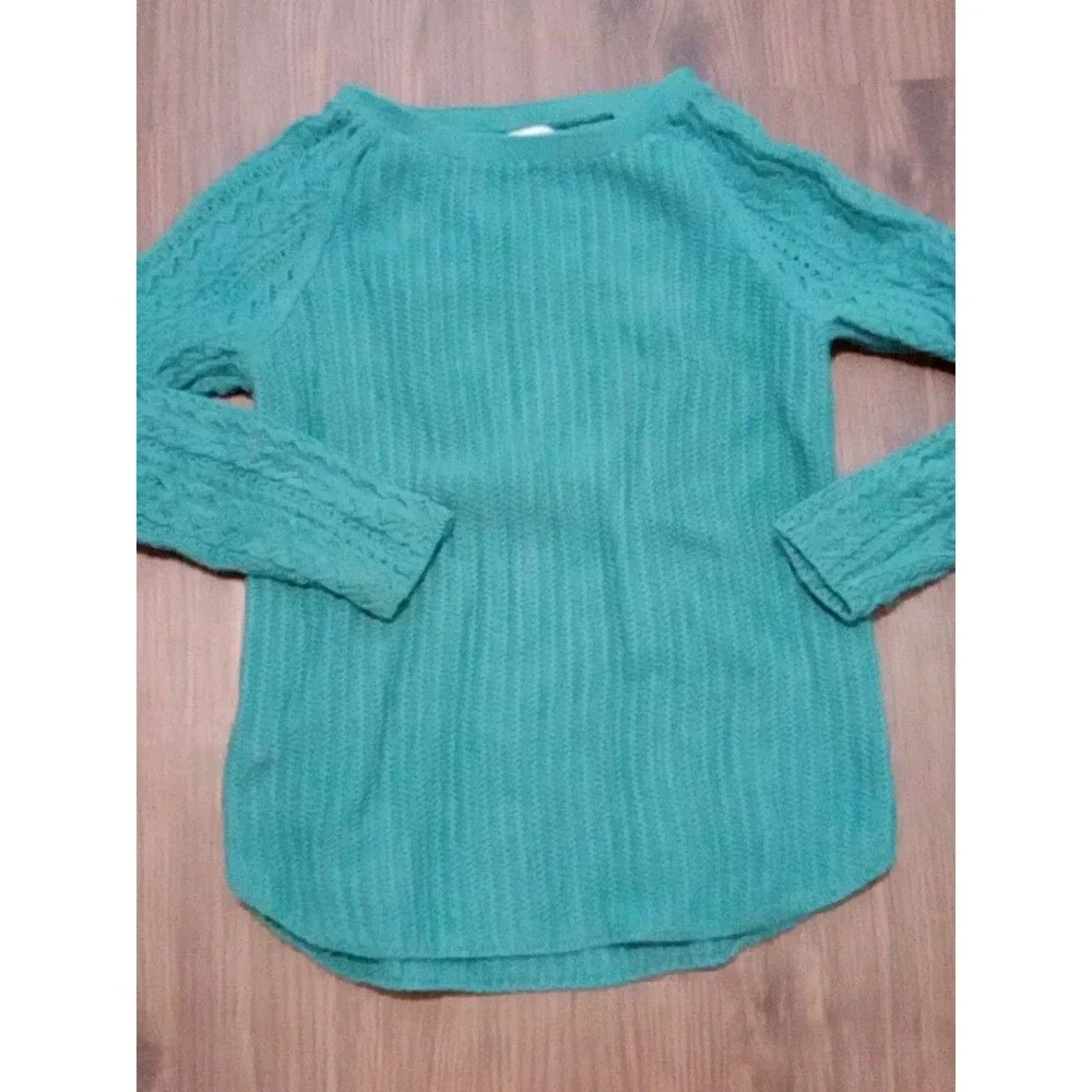 Loft Sweater Womens Size Large pullover Blue/green Crewneck Cotton Wool Blend